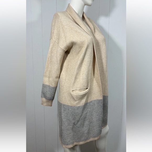 NWT Miami Women’s Long Open Front Cardigan Collared Size Small S Beige - Picture 3 of 8